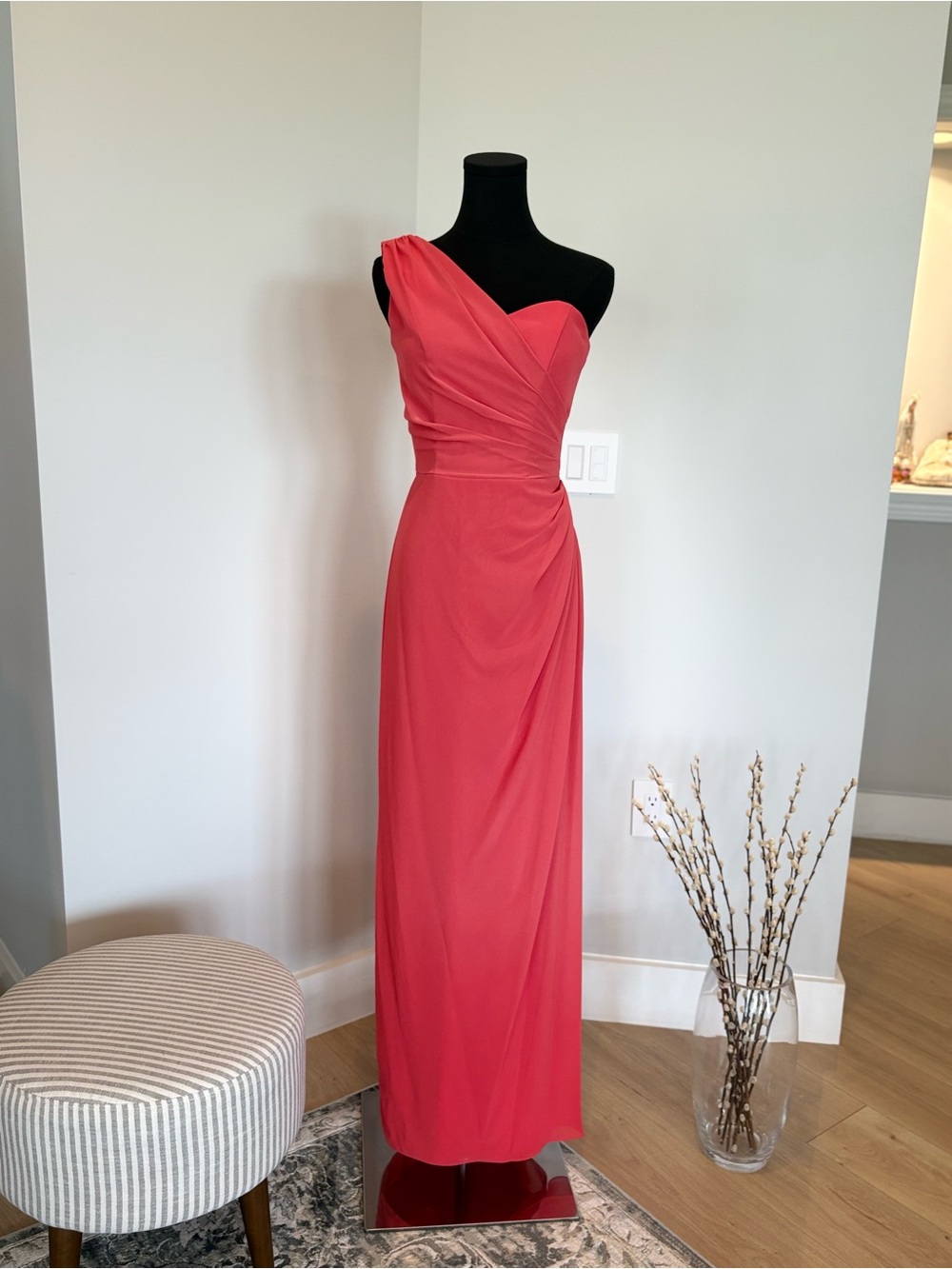 After Six One-Shoulder FIRECRACKER  (coral-red) Evening Gown